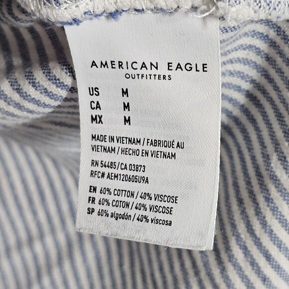 American Eagle Striped Button-Up Shirt Blue White Cotton Blend Women's M - Picture 4 of 8